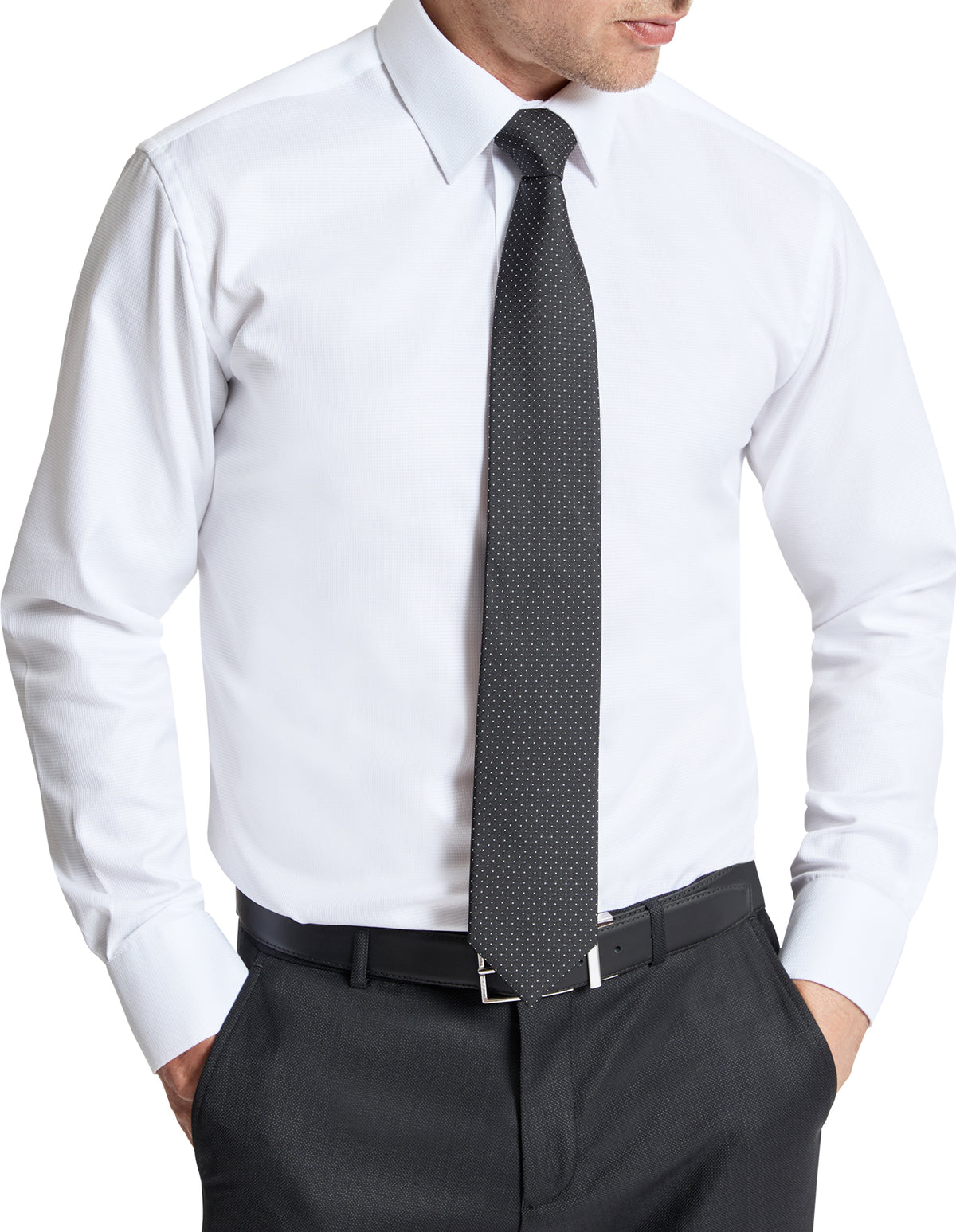 Jacque Business 300 White Textured Cotton Shirt
