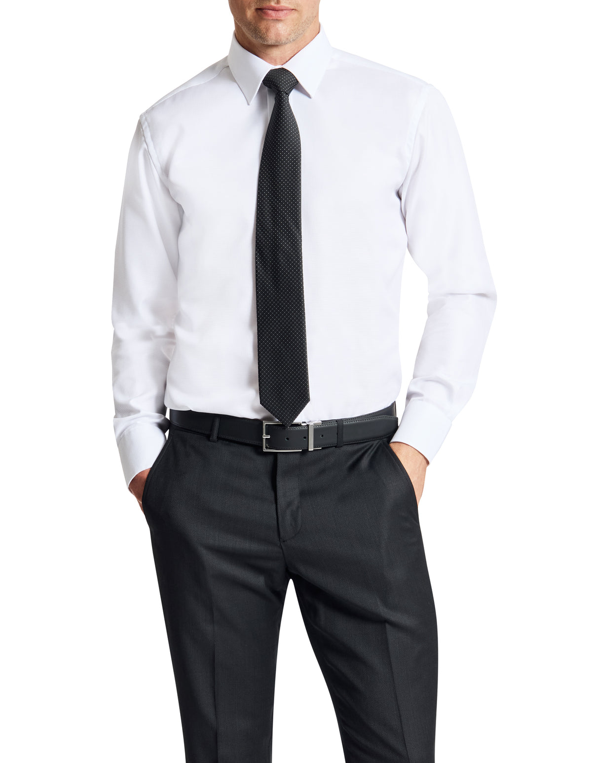 Jacque Business 300 White Textured Cotton Shirt