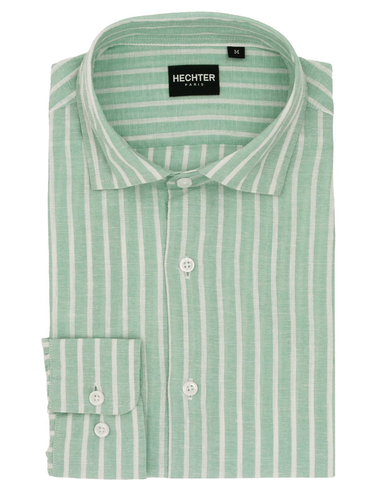 Sel Green Striped Linen Cotton Casual Shirt