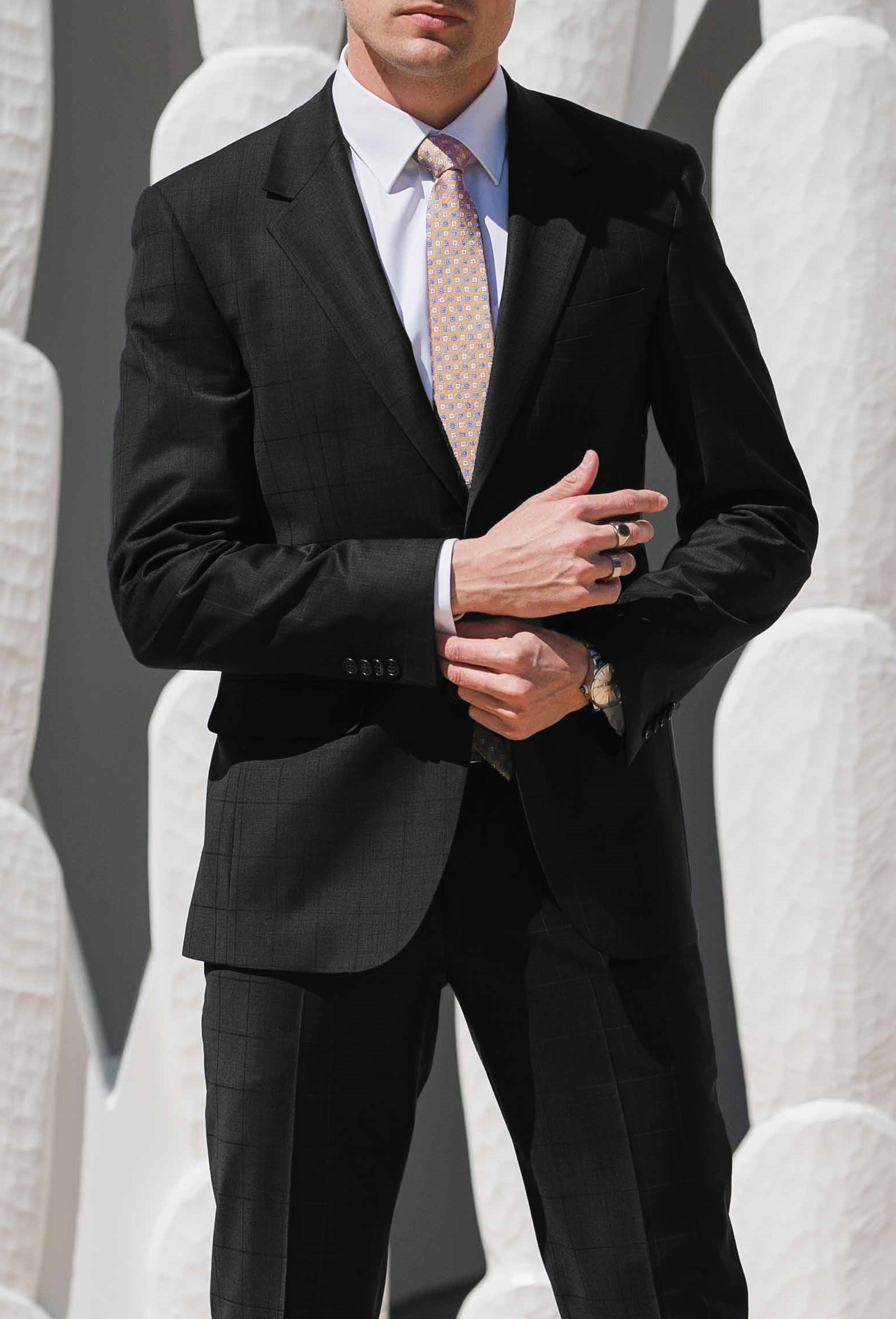 Lazio 111 Black Wool Blend Suit Jacket with Stretch
