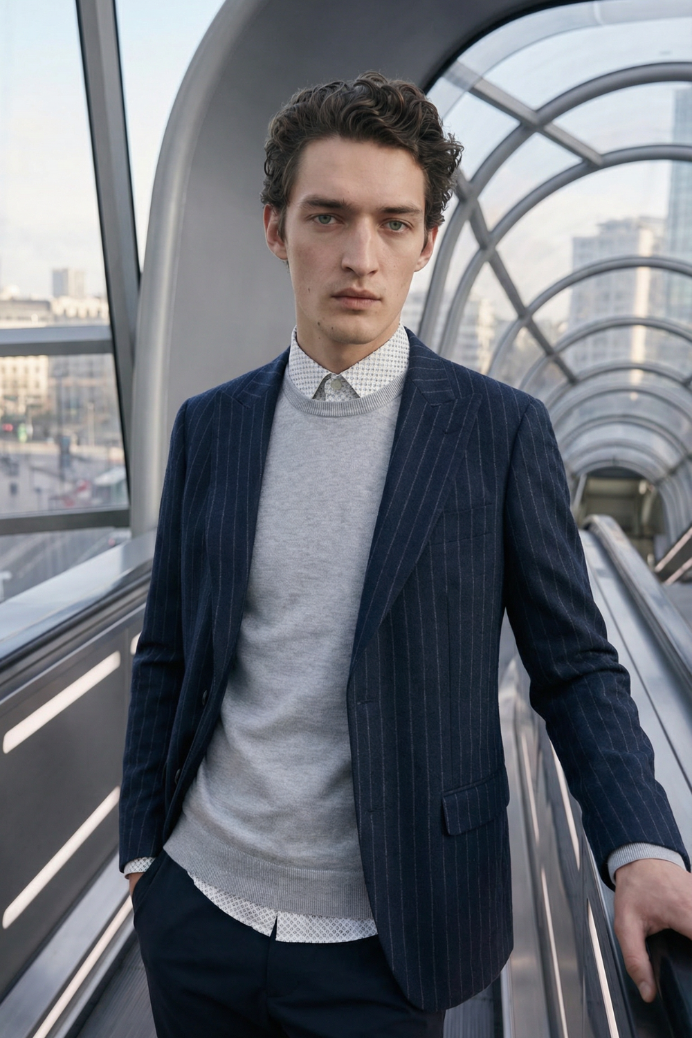 Cannes Navy Pinstripe Wool Blend Sports Jacket