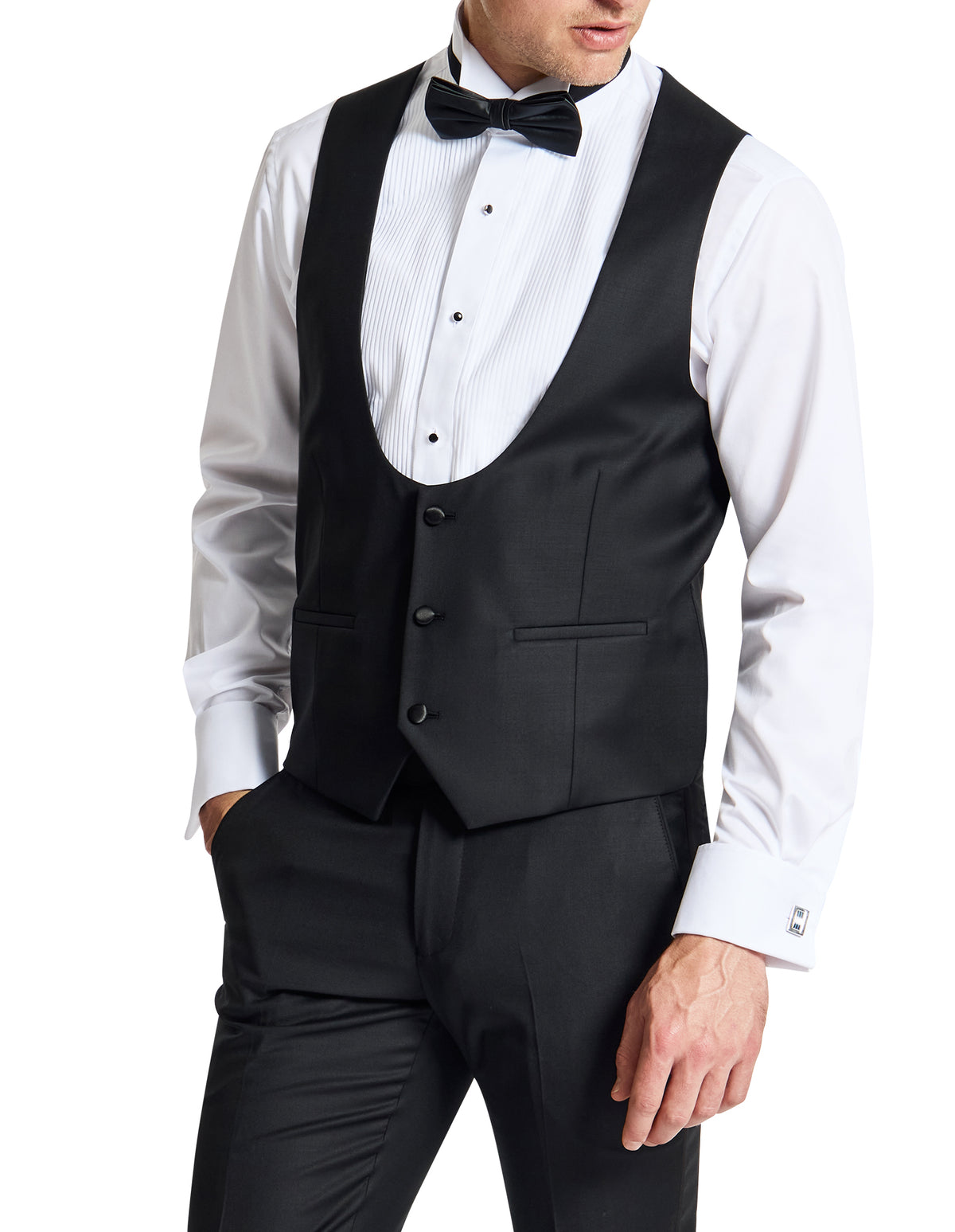 Samuel 106 Black Wool Scoop Waistcoat