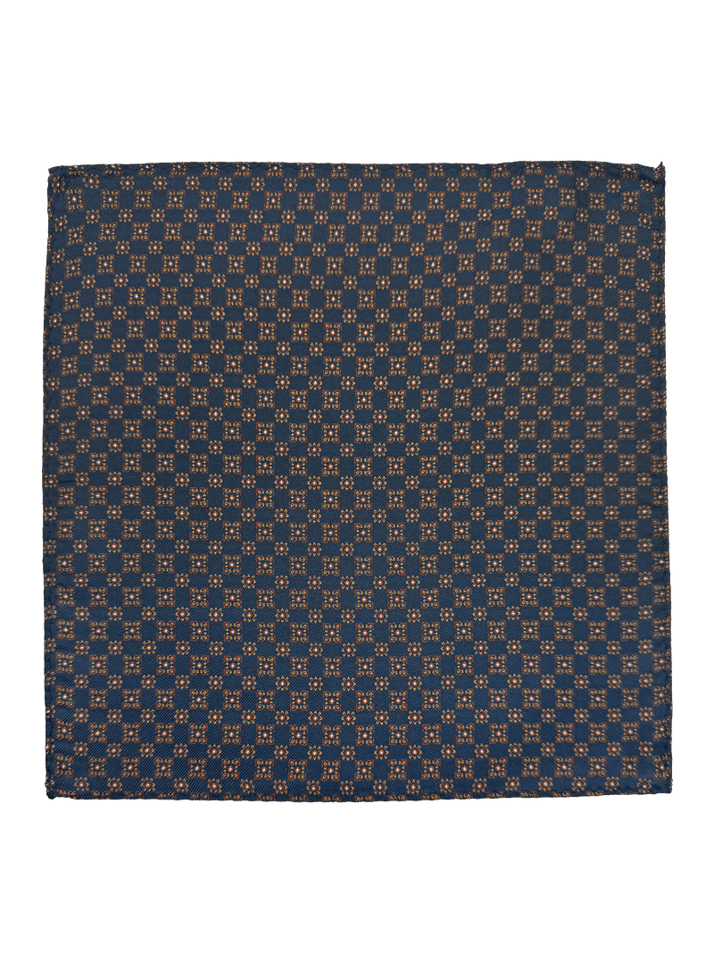 Navy Orange Tile Print Pocket Square