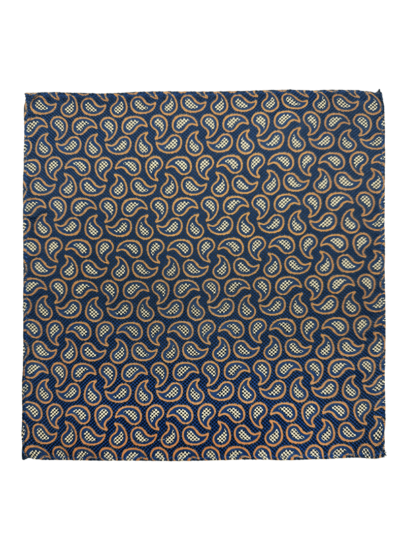 Navy Orange Droplet Print Pocket Square