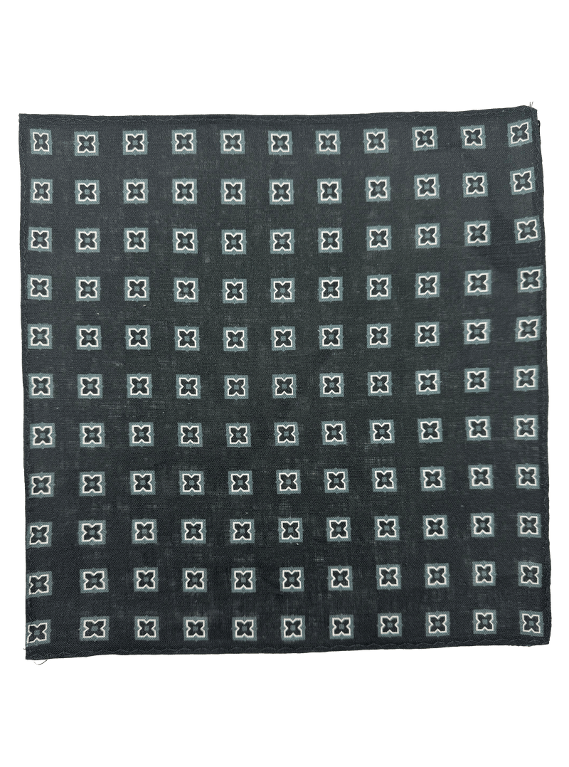Black Tile Print Linen Pocket Square