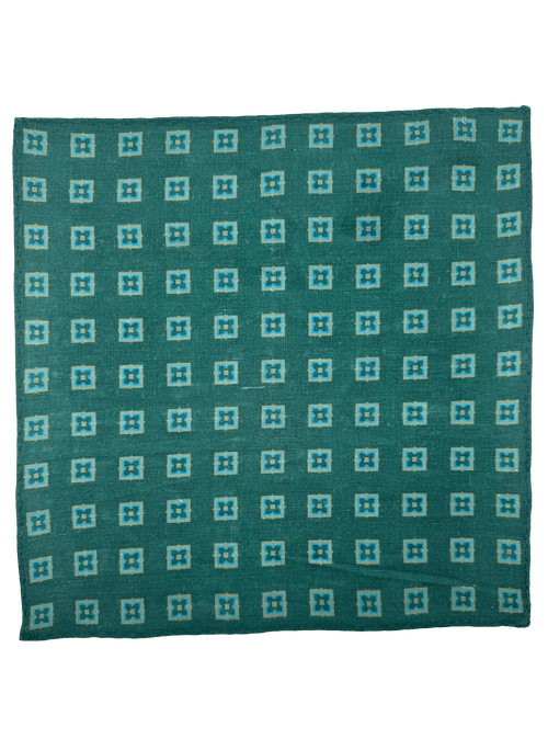 Green Tile Print Linen Pocket Square