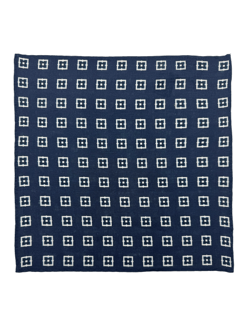 Navy Tile Print Linen Pocket Square