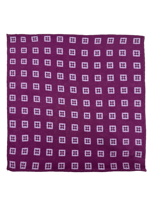 Purple Tile Print Linen Pocket Square