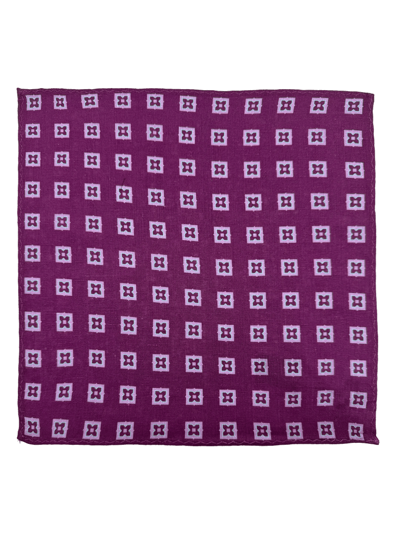 Purple Tile Print Linen Pocket Square