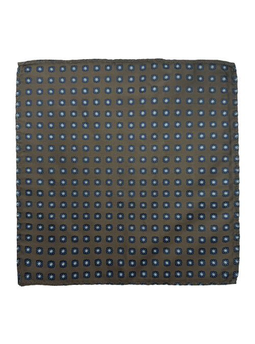 Navy Brown Tile Print Pocket Square