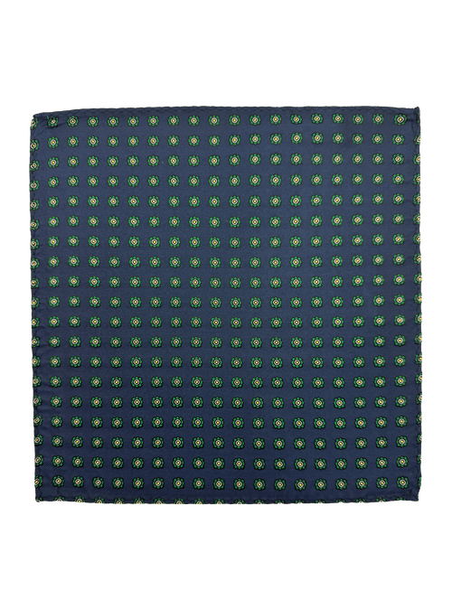 Navy Green Tile Print Pocket Square