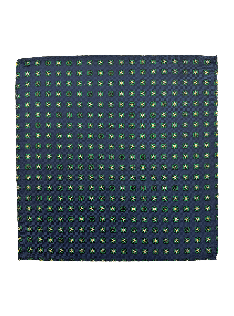 Navy Green Tile Print Pocket Square