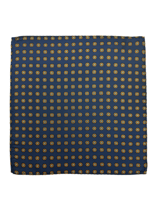 Navy Orange Tile Print Pocket Square