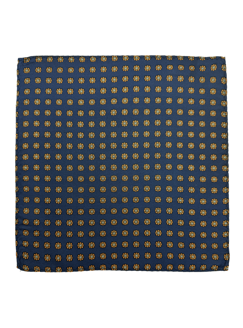 Navy Orange Tile Print Pocket Square