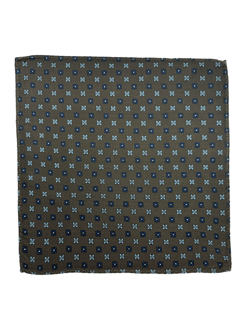 Navy Brown Tile Print Pocket Square