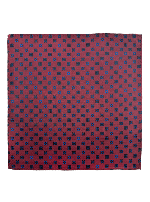 Navy Red Tile Print Pocket Square
