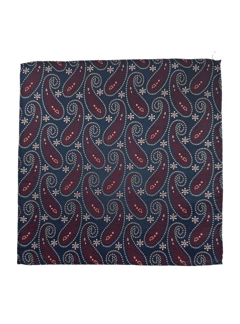 Navy Burgundy Paisley Pocket Square