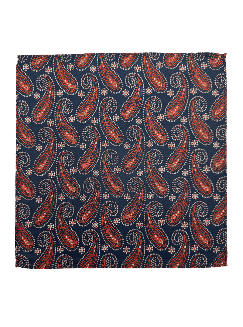 Navy Orange Paisley Pocket Square
