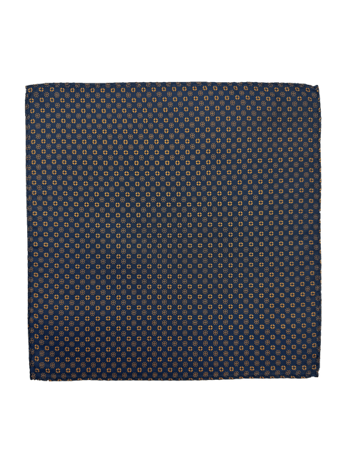Navy Orange Tile Print Pocket Square