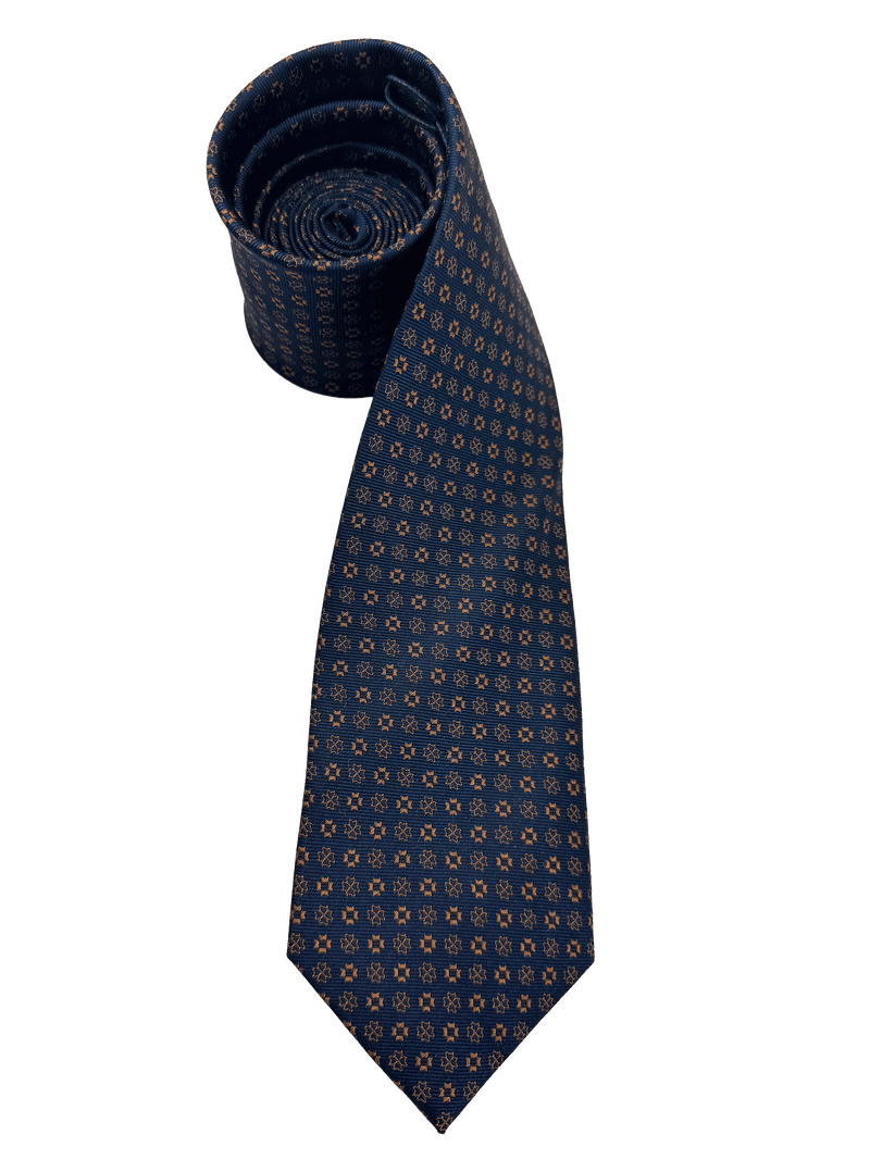 Navy Orange Tile Print Silk Tie