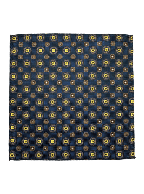 Navy Yellow Tile Print Pocket Square