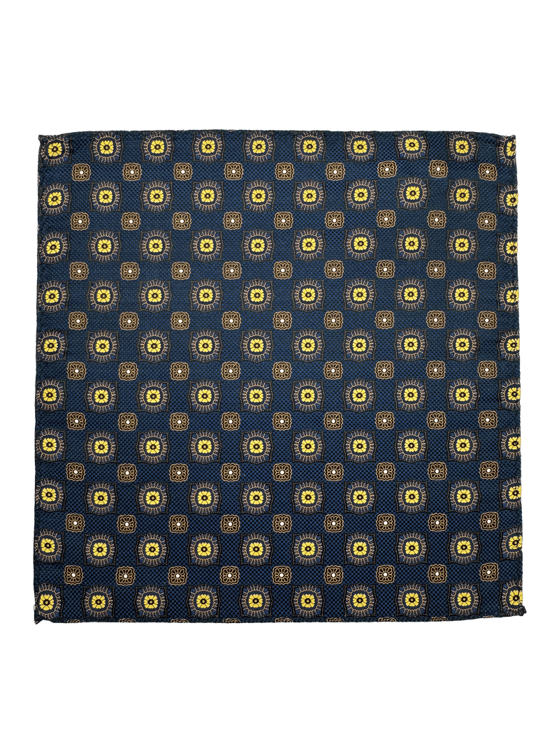 Navy Yellow Tile Print Pocket Square