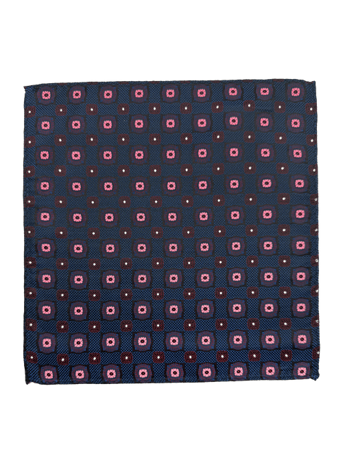 Navy Pink Tile Print Pocket Square