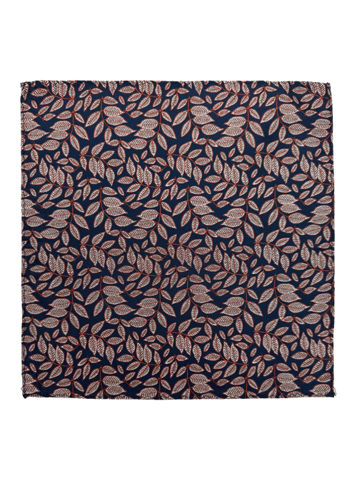 Navy Red Leaf Print Pocket Square