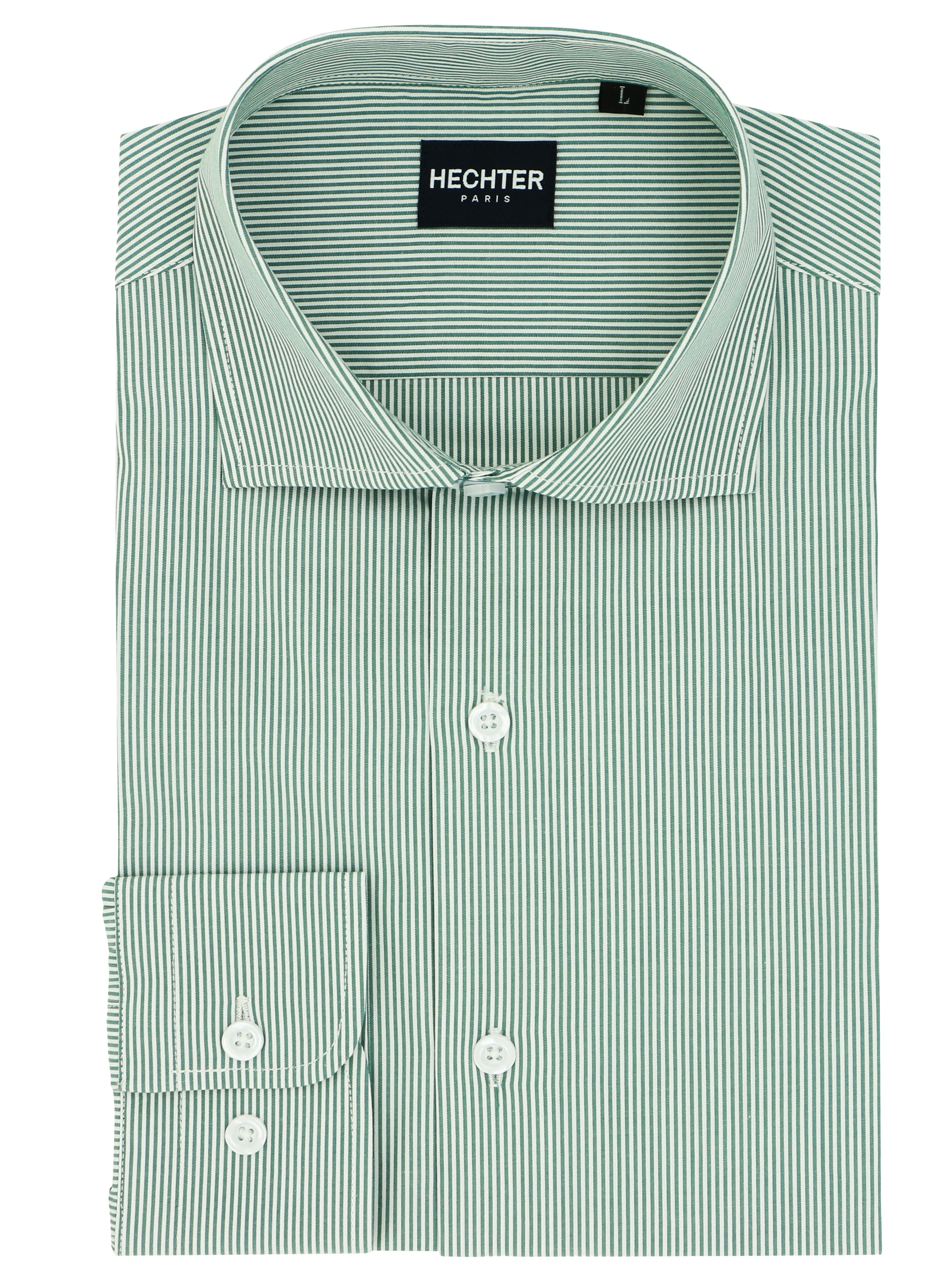 Jacque Business Green Striped Cotton Shirt