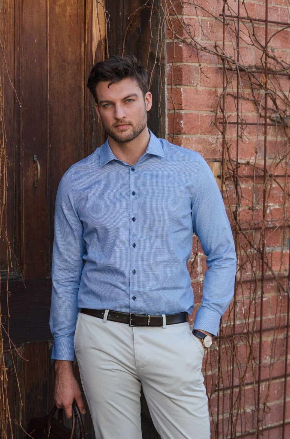 Jacque Business 301 Blue Textured Cotton Shirt